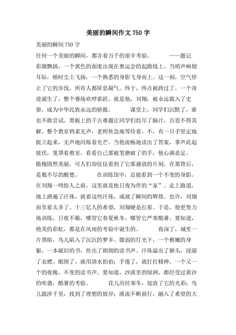 美丽的瞬间作文750字