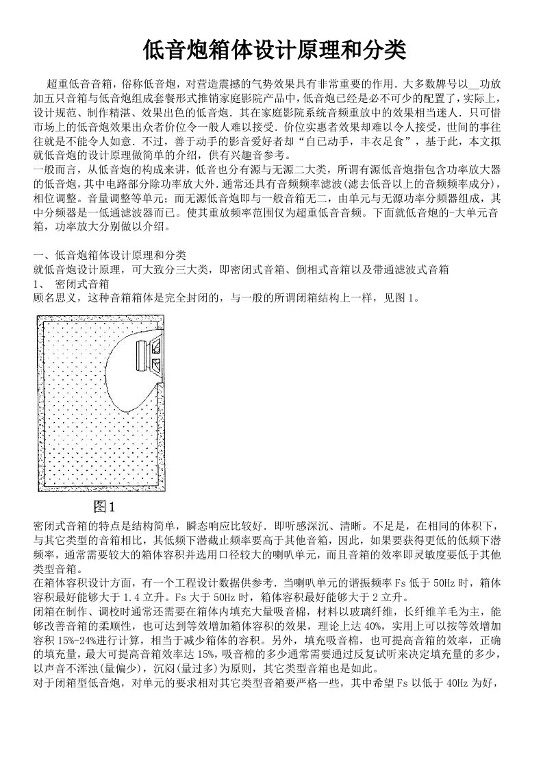 低音炮箱体设计原理和分类