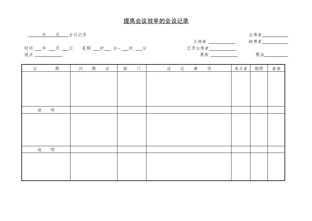 提高会议效率的会议记录