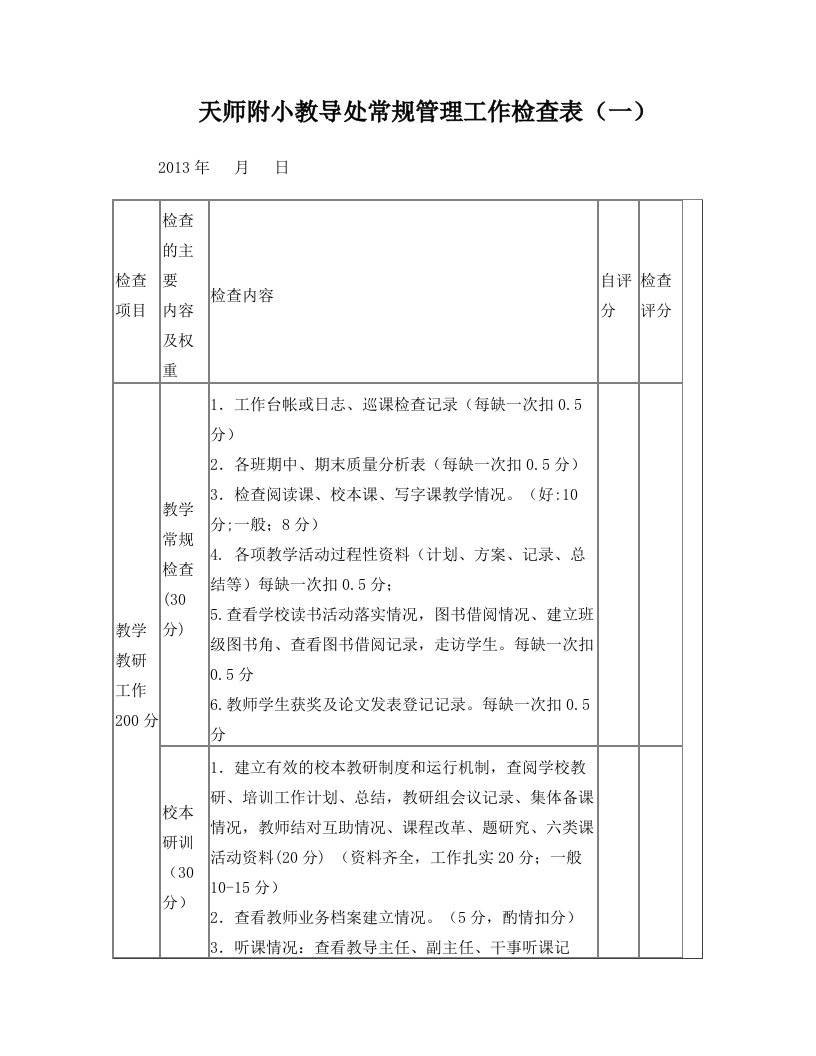 学校常规管理工作检查表