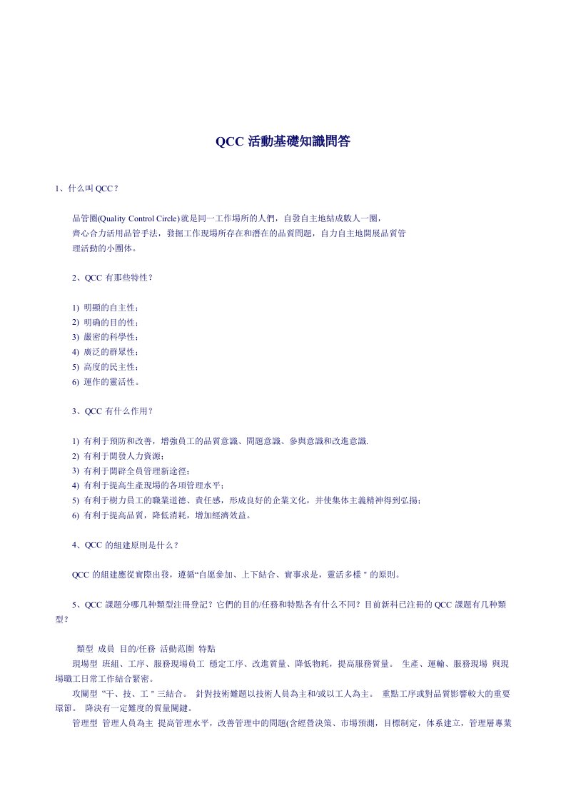 【管理精品】QCC活動基礎知識問答