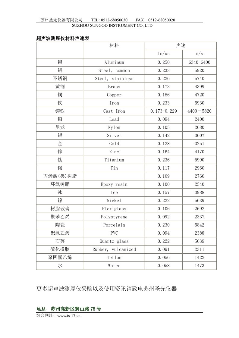 超声波测厚仪材料声速表
