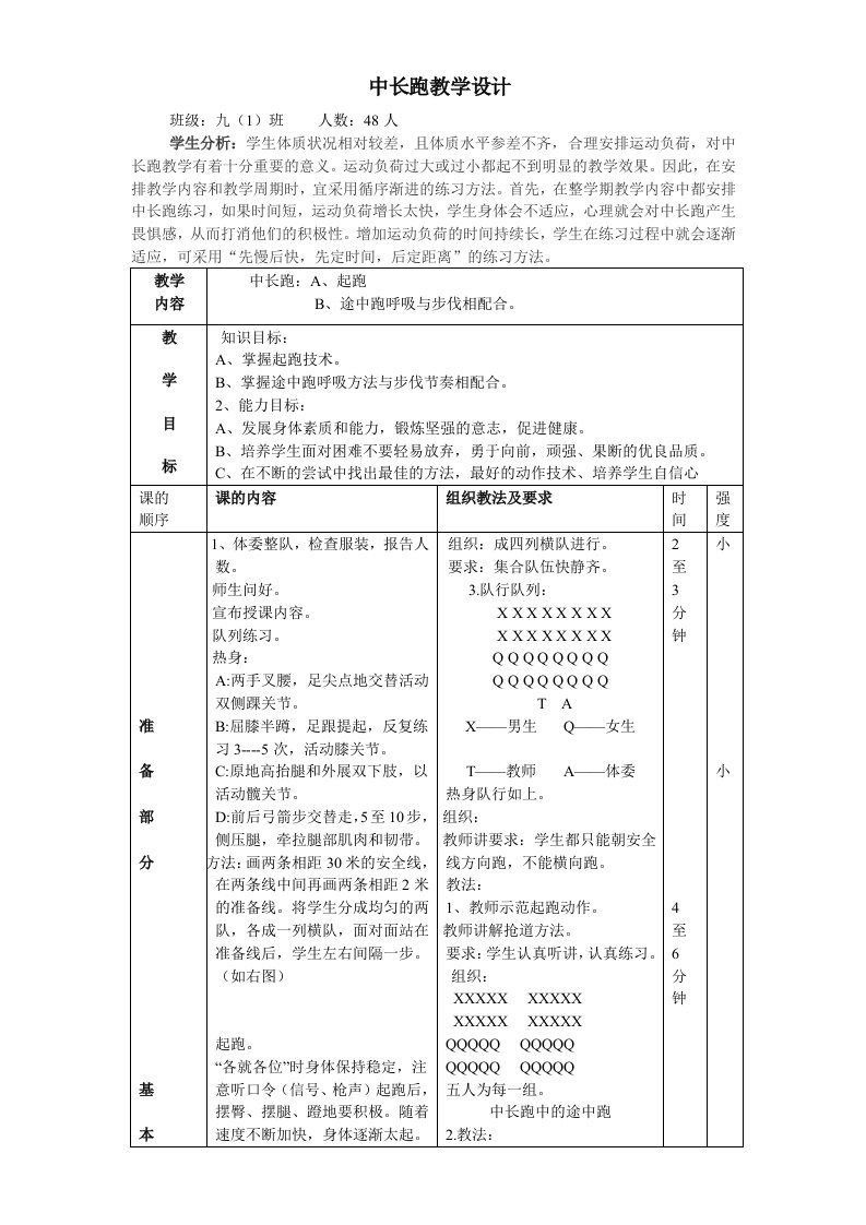 中长跑教学设计