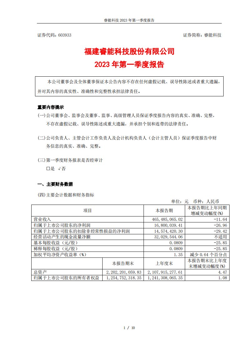 上交所-睿能科技2023年第一季度报告-20230427