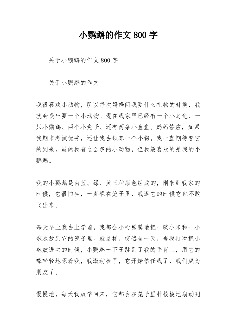 小鹦鹉的作文800字