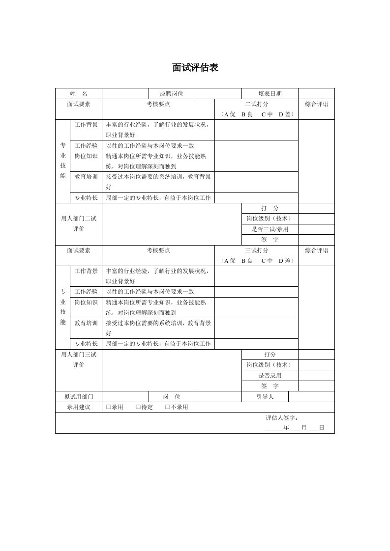 面试评估表