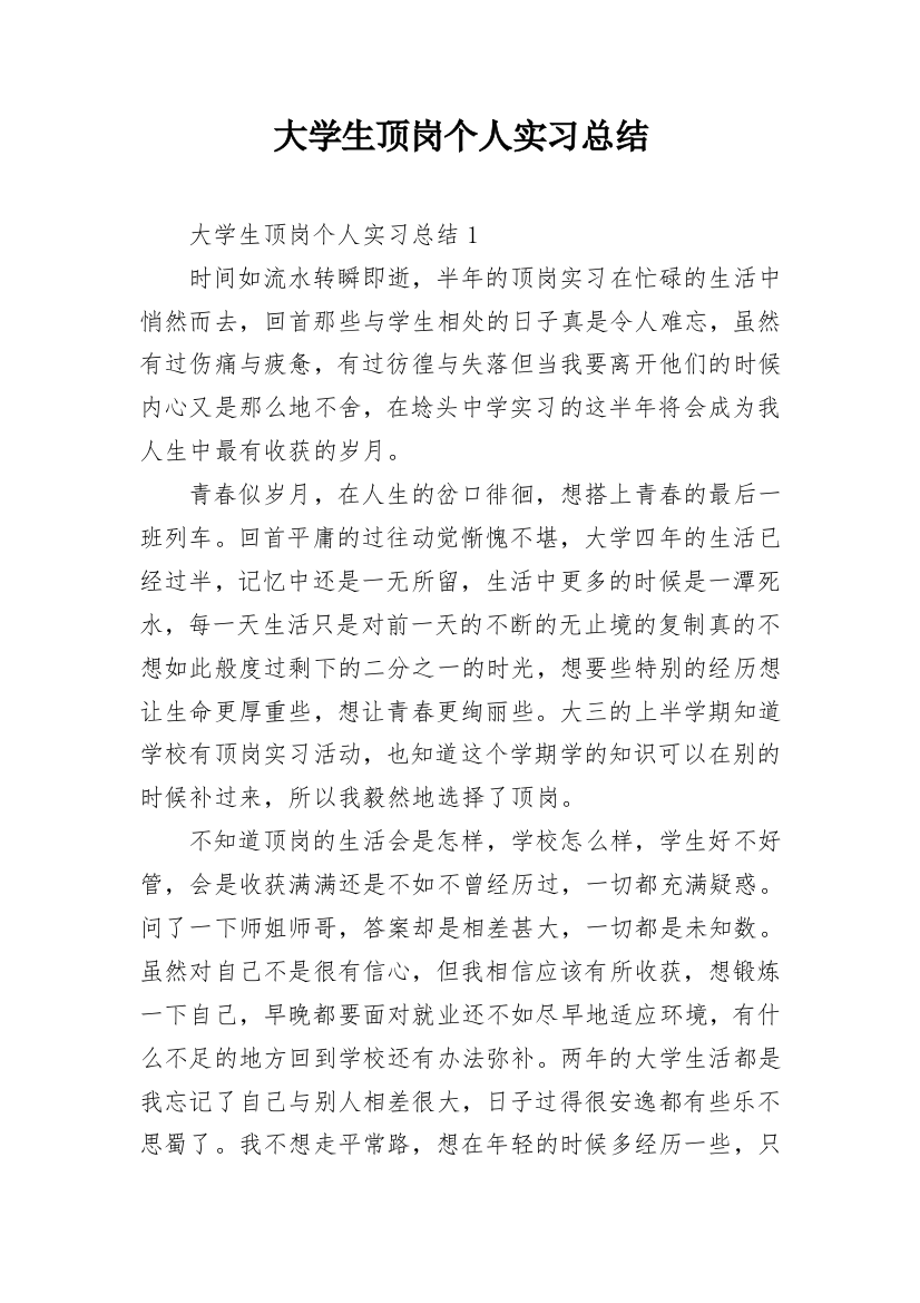 大学生顶岗个人实习总结_2