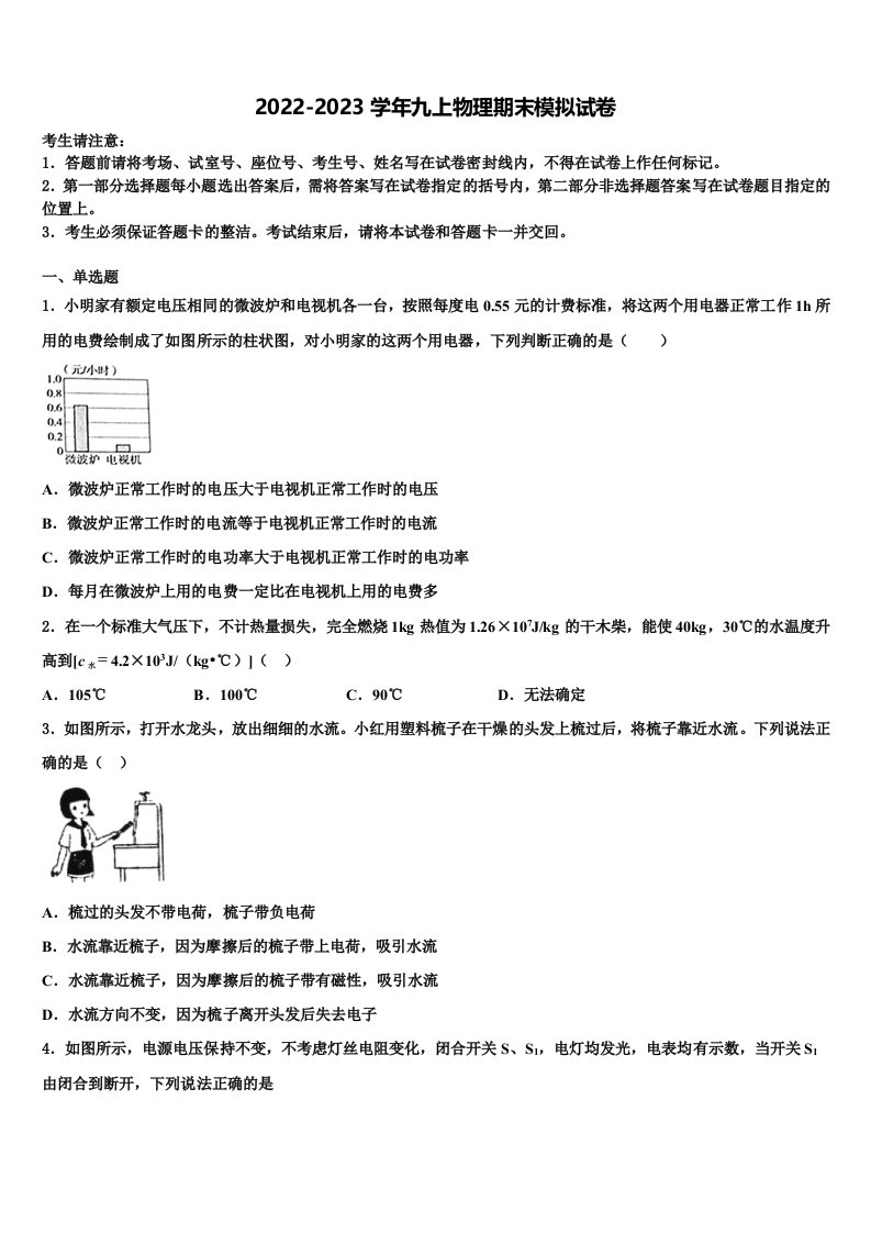 2023届山西省忻州市物理九年级第一学期期末质量检测试题含解析