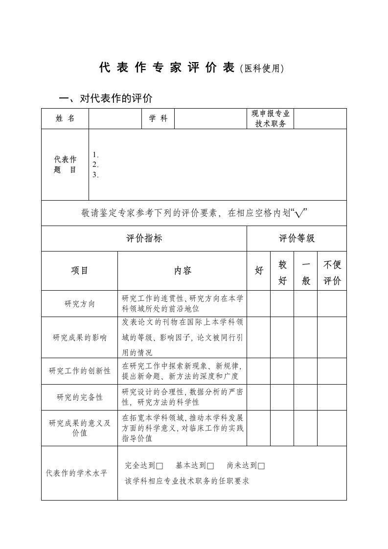 代表作专家评价