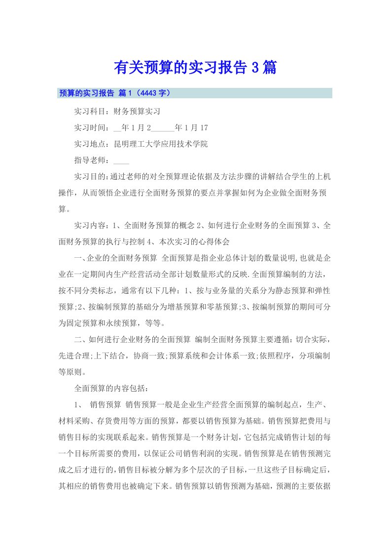 有关预算的实习报告3篇