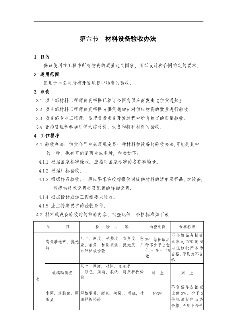 材料设备验收办法