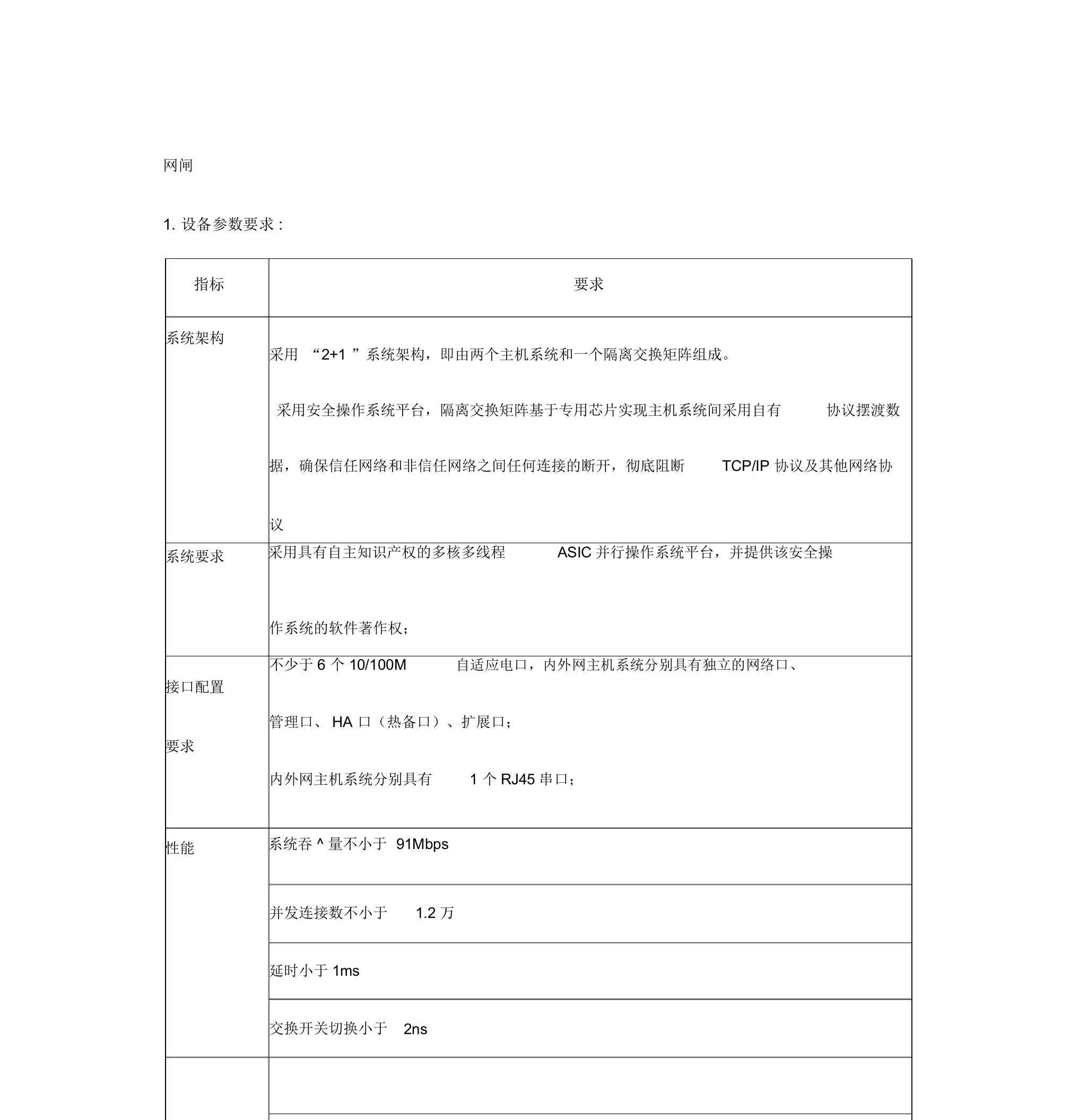 网闸基本全参数1