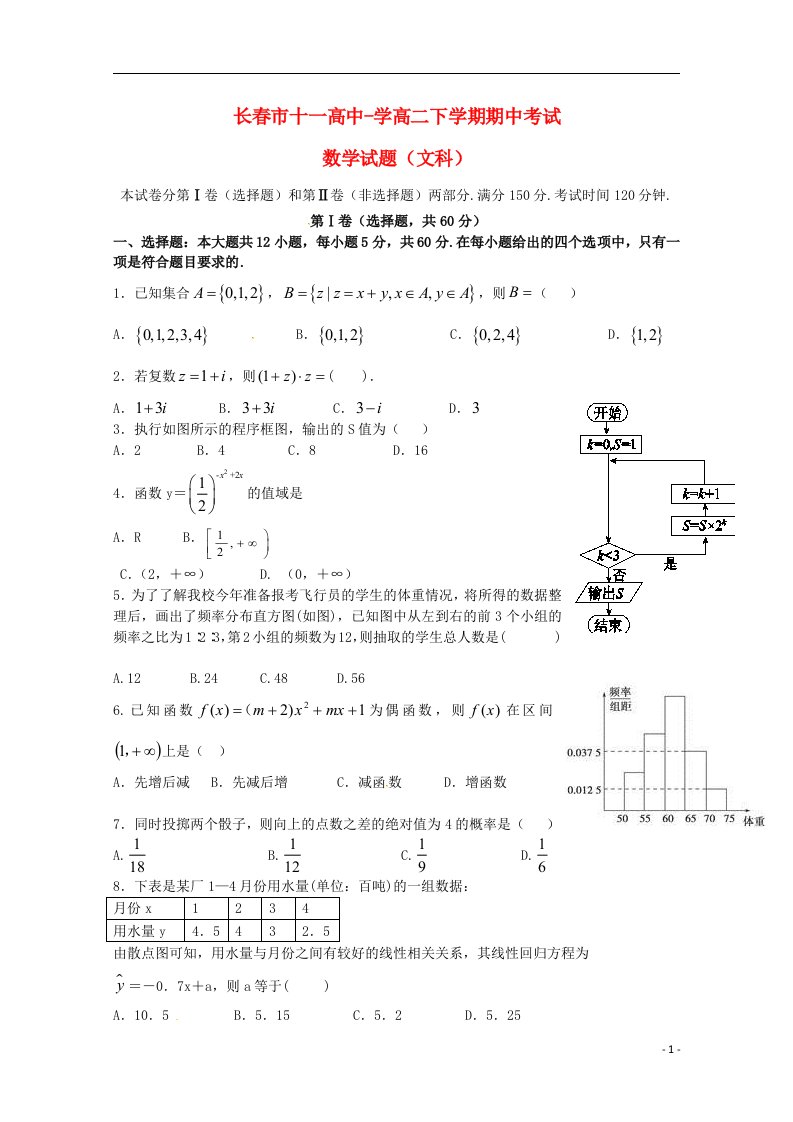 吉林省长市第十一高中高二数学下学期期中试题