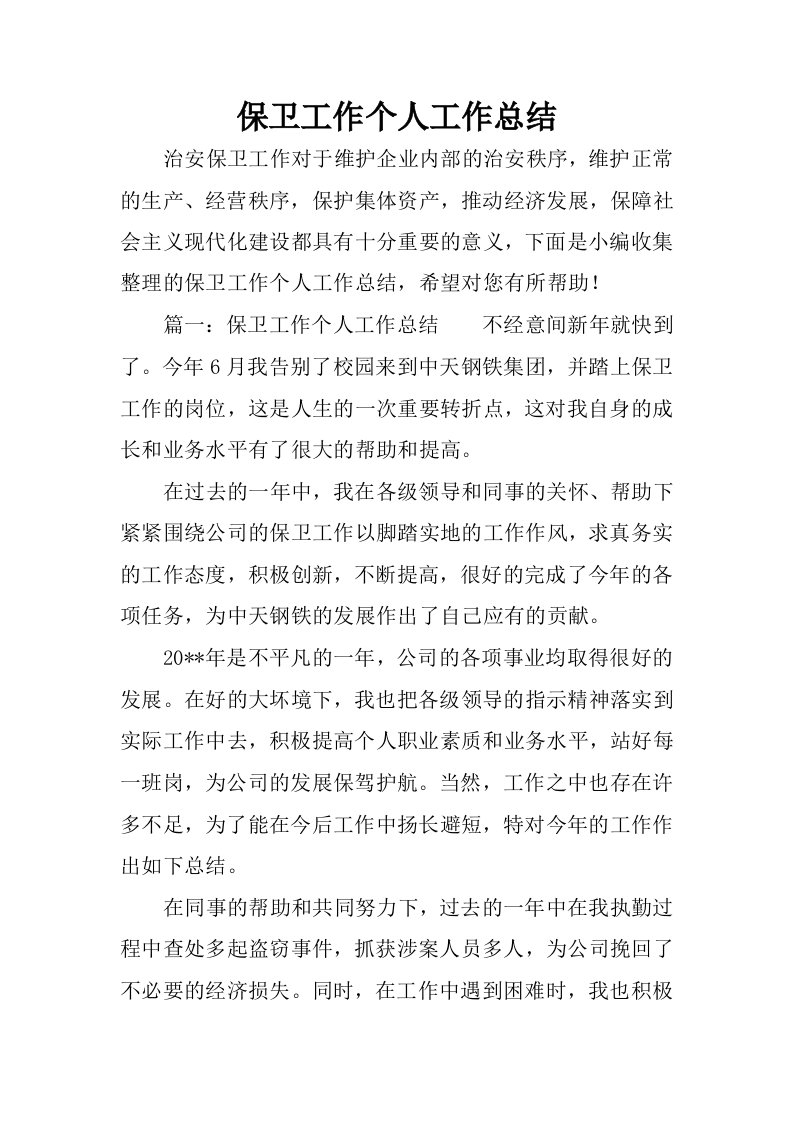 保卫工作个人工作总结.docx