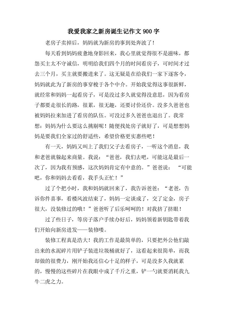 我爱我家之新房诞生记作文900字