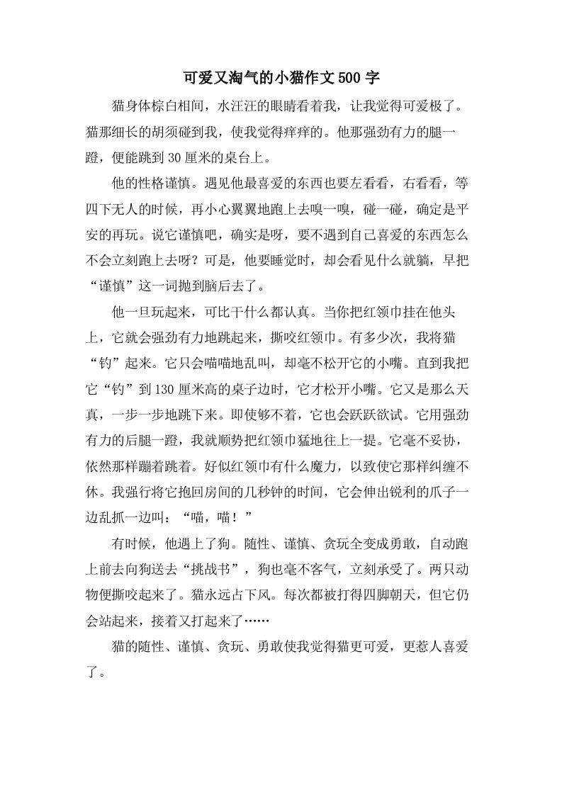 可爱又淘气的小猫作文500字