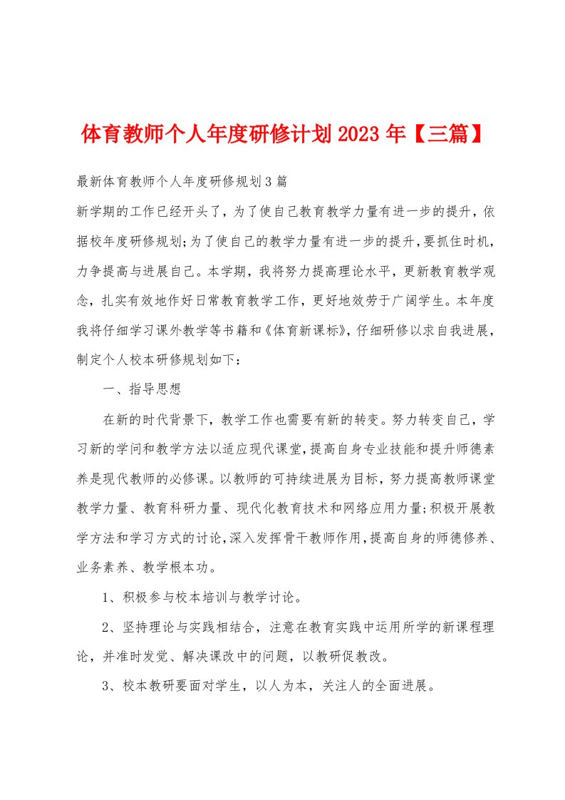 体育教师个人年度研修计划2023年