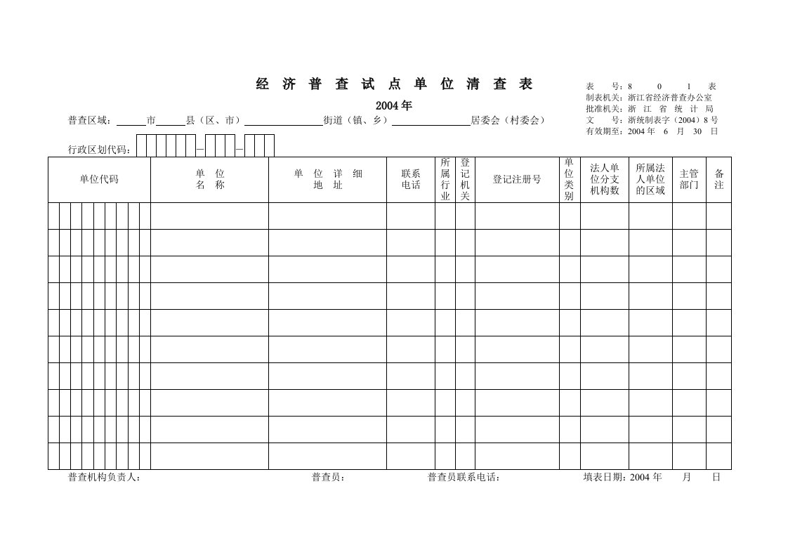 经济普查试点单位清查表