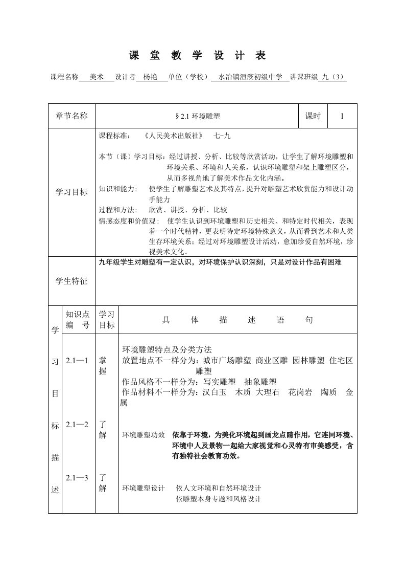 环境雕塑教学设计模板