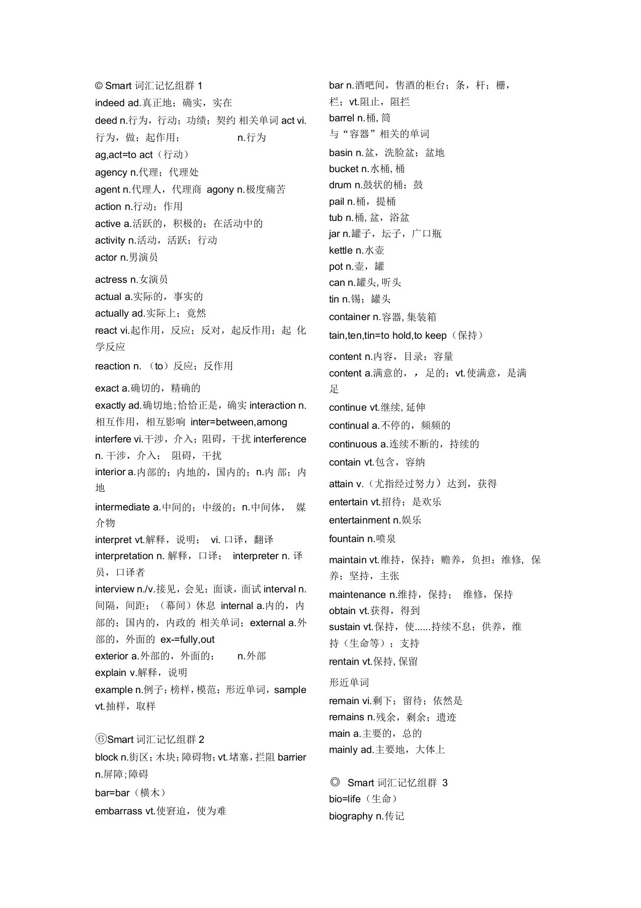 smart大学英语四级词汇要点