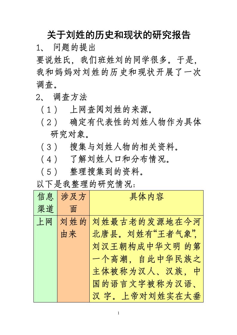 关于刘姓的历史和现状的研究报告