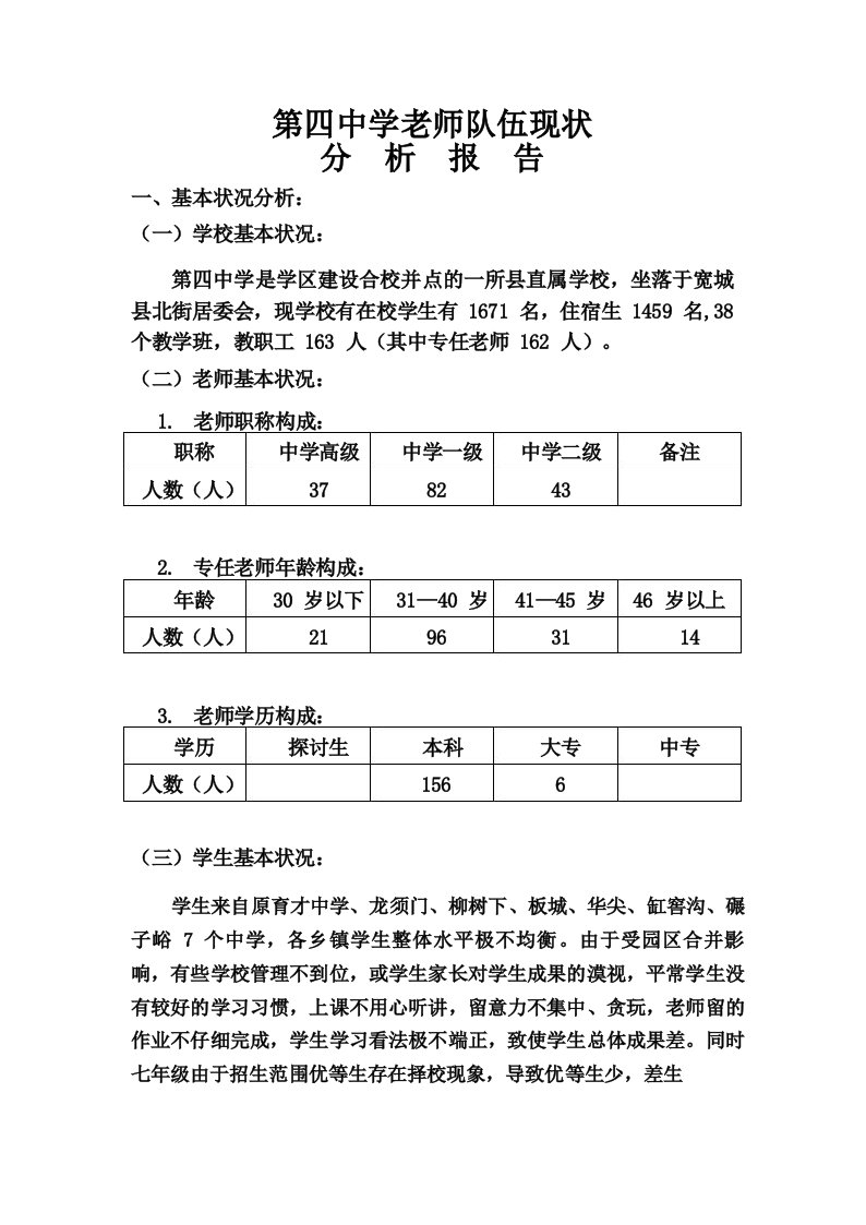 教师现状分析报告