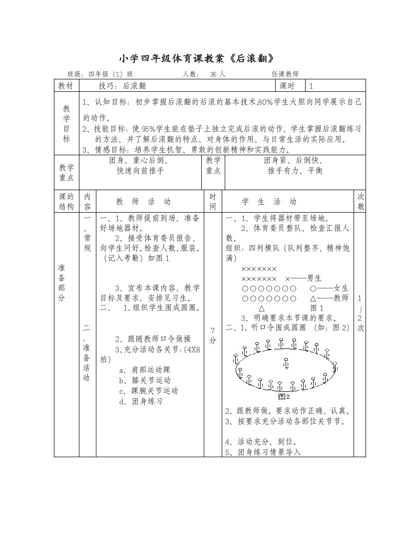 体育课教案后滚翻