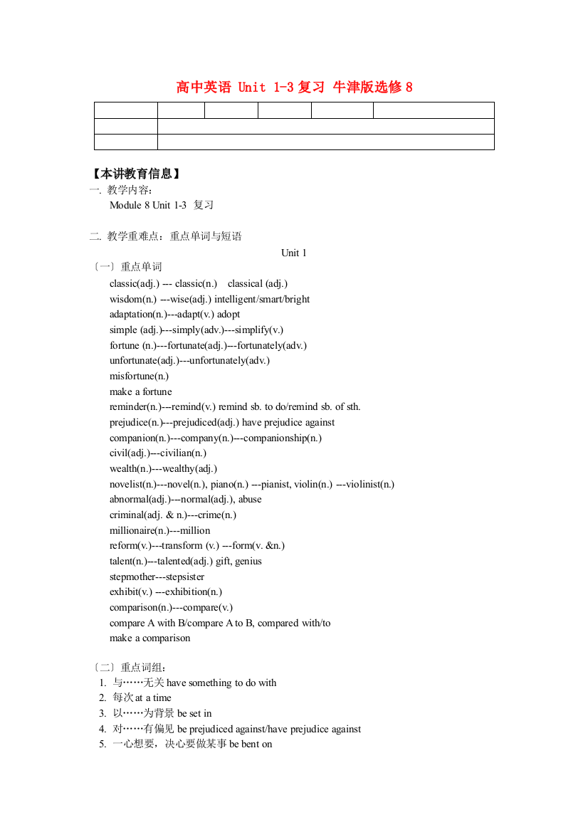 （整理版高中英语）高中英语Unit13复习牛津选修8