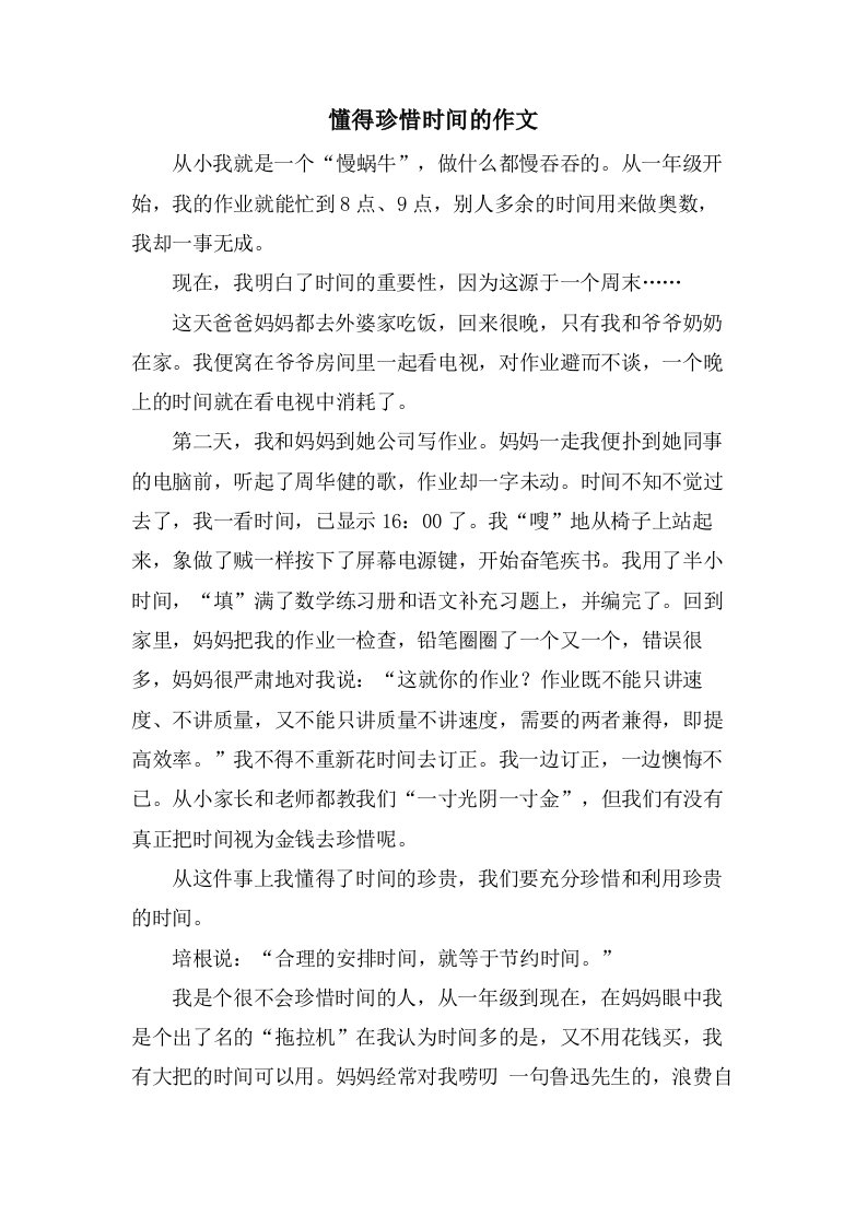 懂得珍惜时间的作文