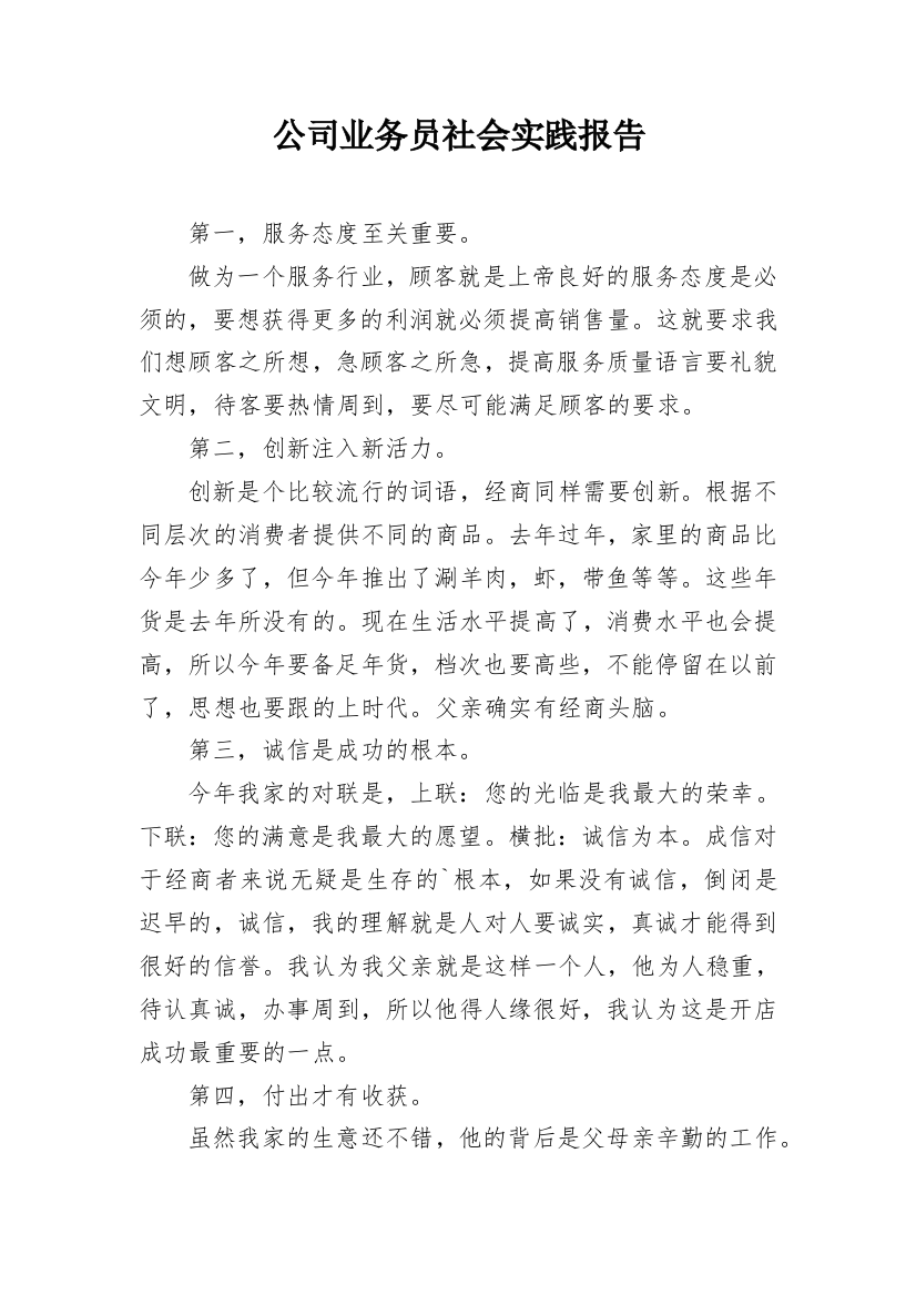 公司业务员社会实践报告