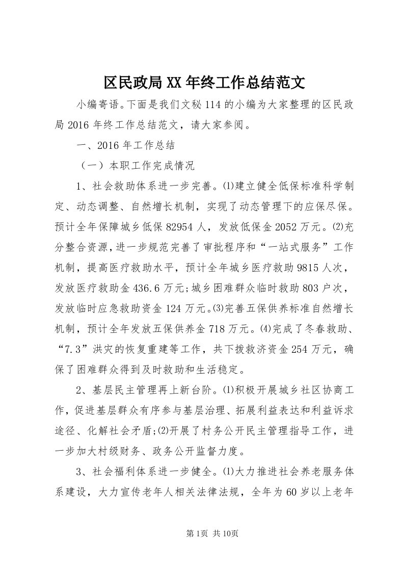 5区民政局某年终工作总结范文