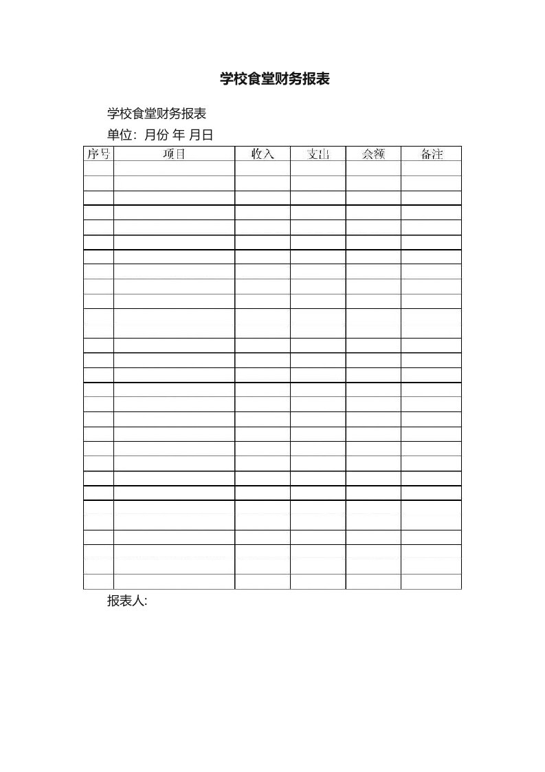 学校食堂财务报表