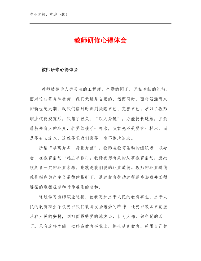 最新教师研修心得体会优选例文17篇合辑