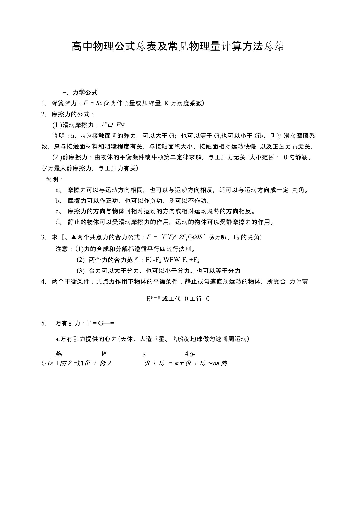 高中物理公式总表跟常见物理量计算方法总结