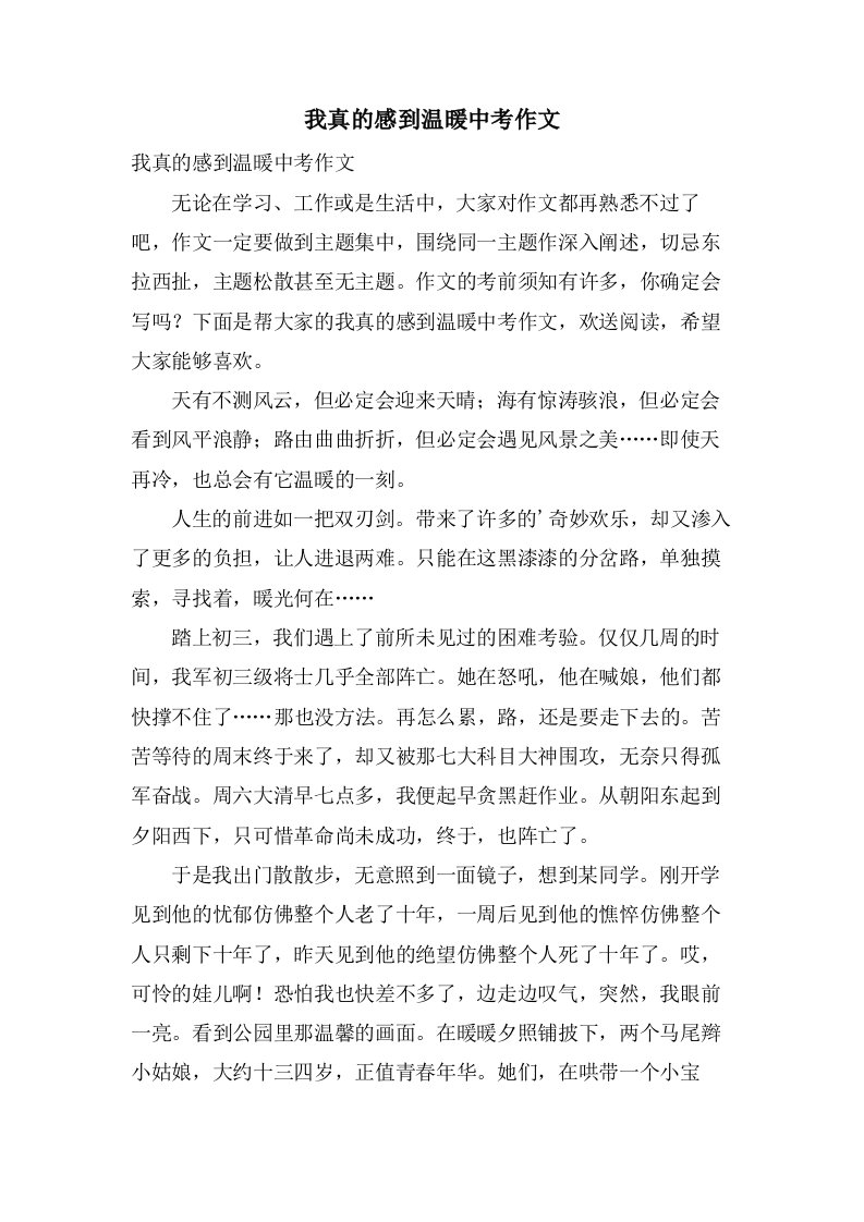 我真的感到温暖中考作文