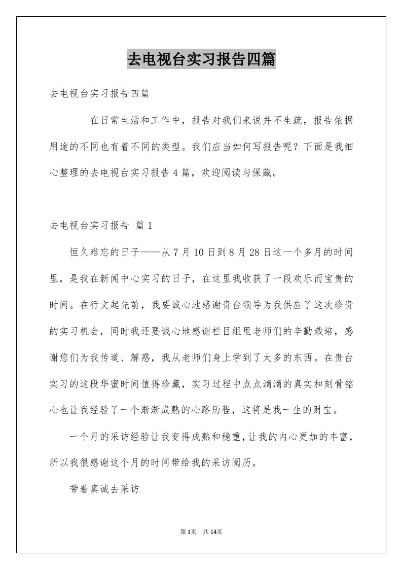 去电视台实习报告四篇范本