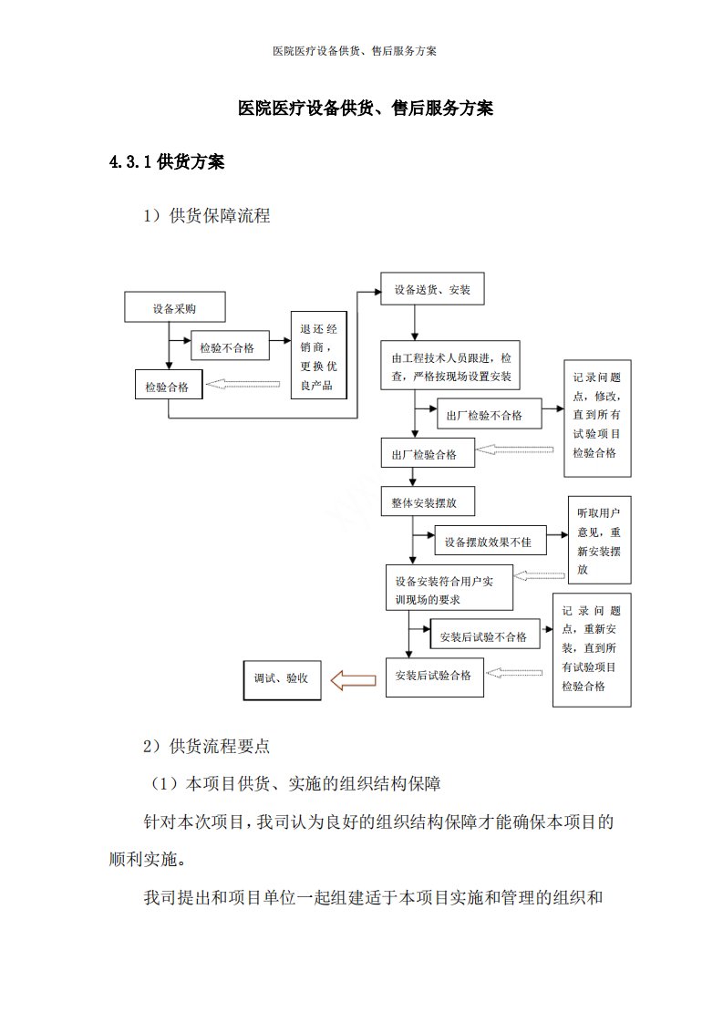 医院医疗设备供货、售后服务方案