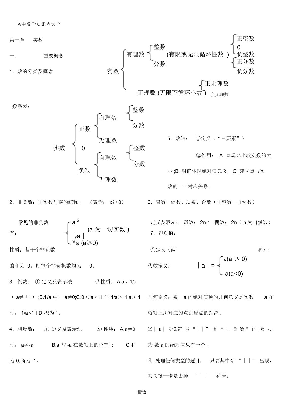 苏教版初中数学知识点整理(适合打印)