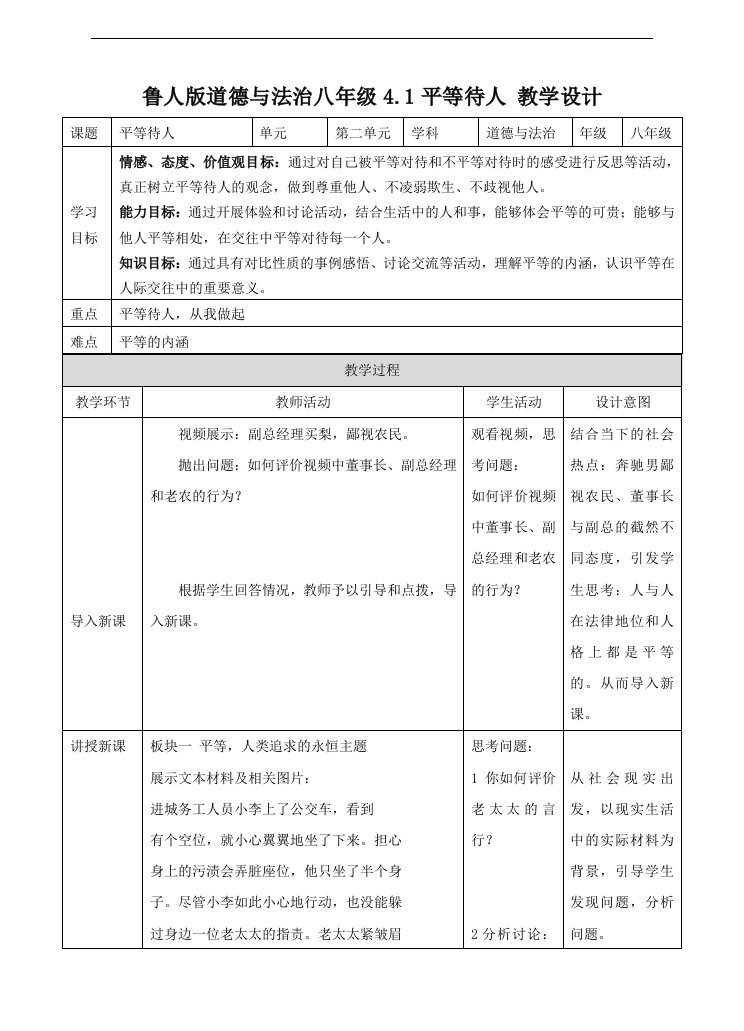 鲁人版（五四）道德与法治七下13.1《平等待人》