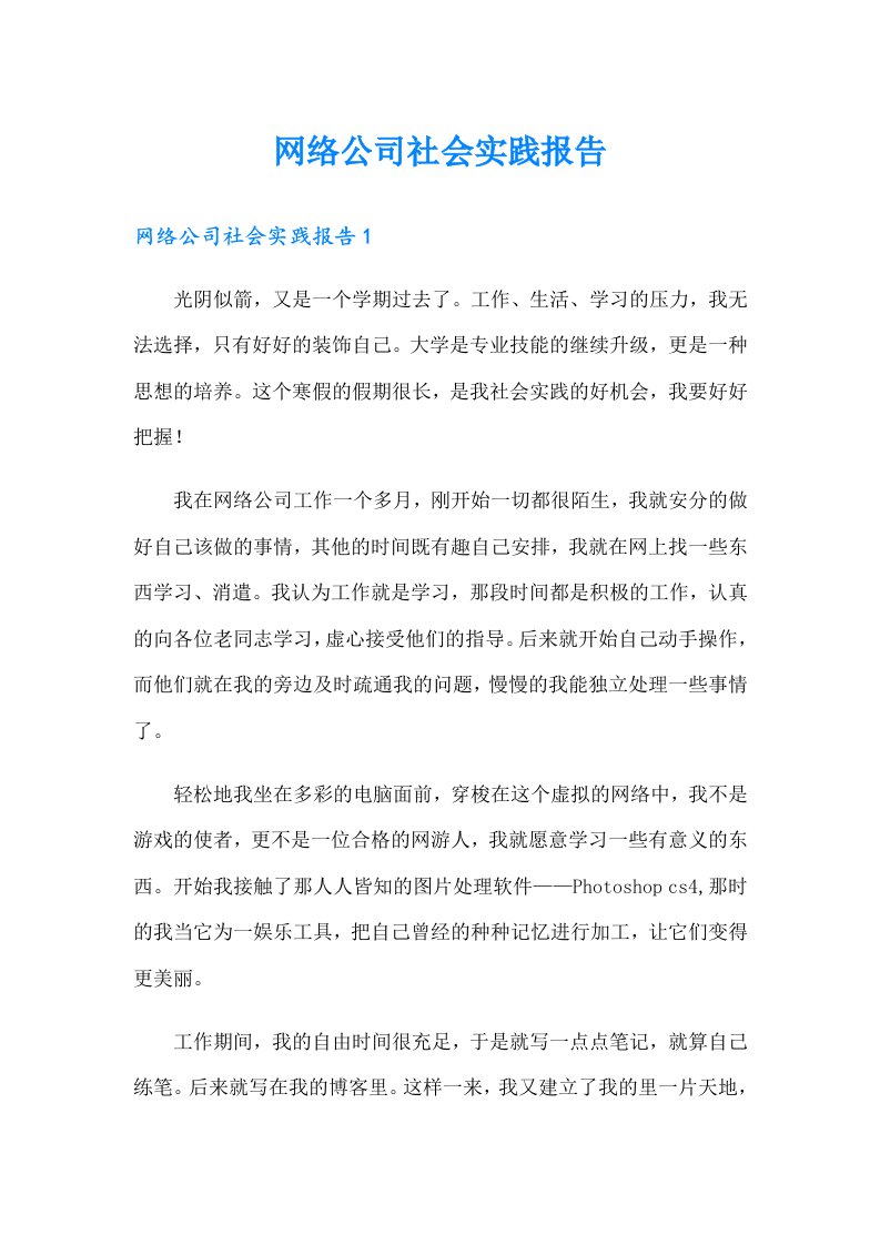 网络公司社会实践报告