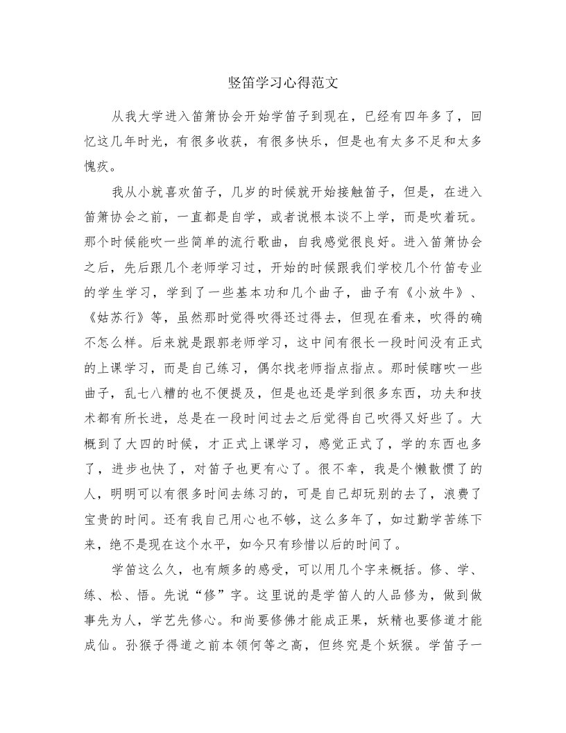 竖笛学习心得范文