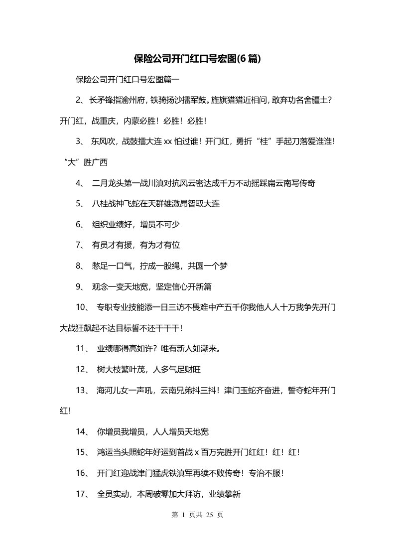 保险公司开门红口号宏图6篇