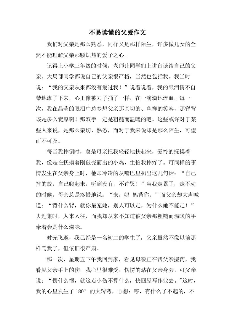 不易读懂的父爱作文