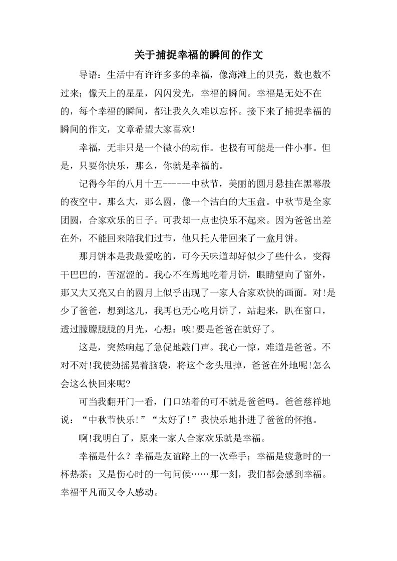 关于捕捉幸福的瞬间的作文