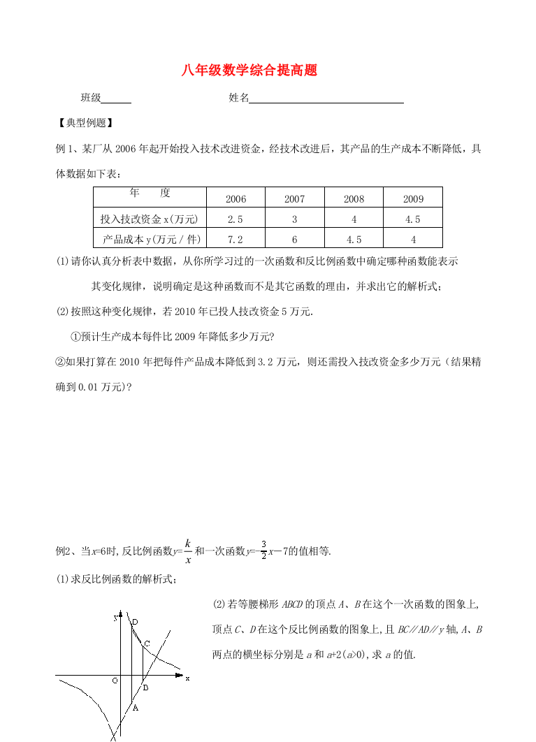 （小学中学试题）八年级数学下学期综合提高题(无答案)