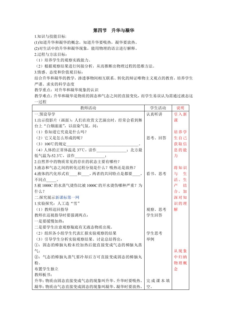 沪科新版教案12.4升华与凝华.4升华与凝华