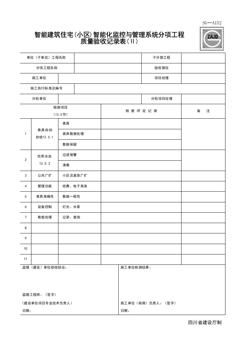 建筑工程-SGA152_智能建筑住宅小区智能化监控与管理系统分项工程质量验收记录表II