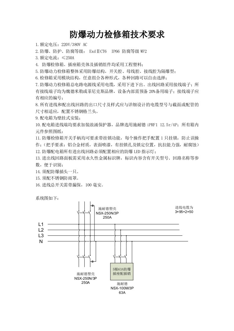 防爆动力检修箱技术要求