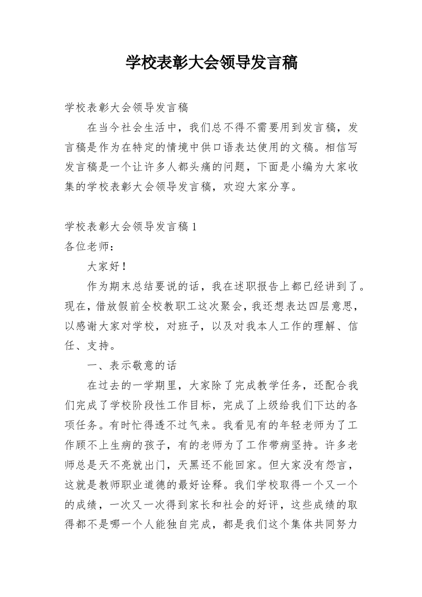 学校表彰大会领导发言稿_2