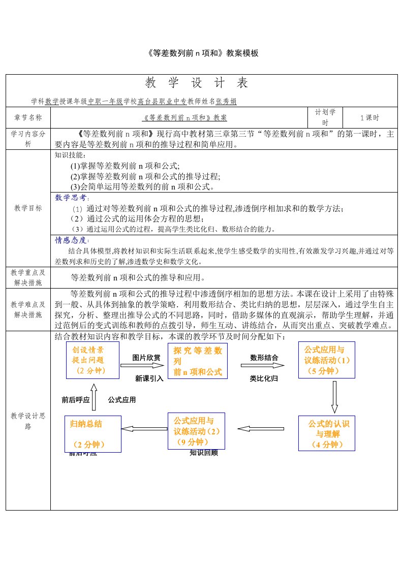 等差数列的前n项和公式教案